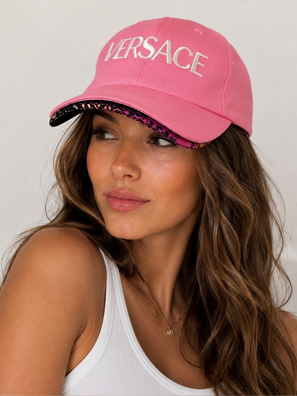 Versace Pink Multicolored Logo- Embroidered Baseball Cap| Size 59/ L